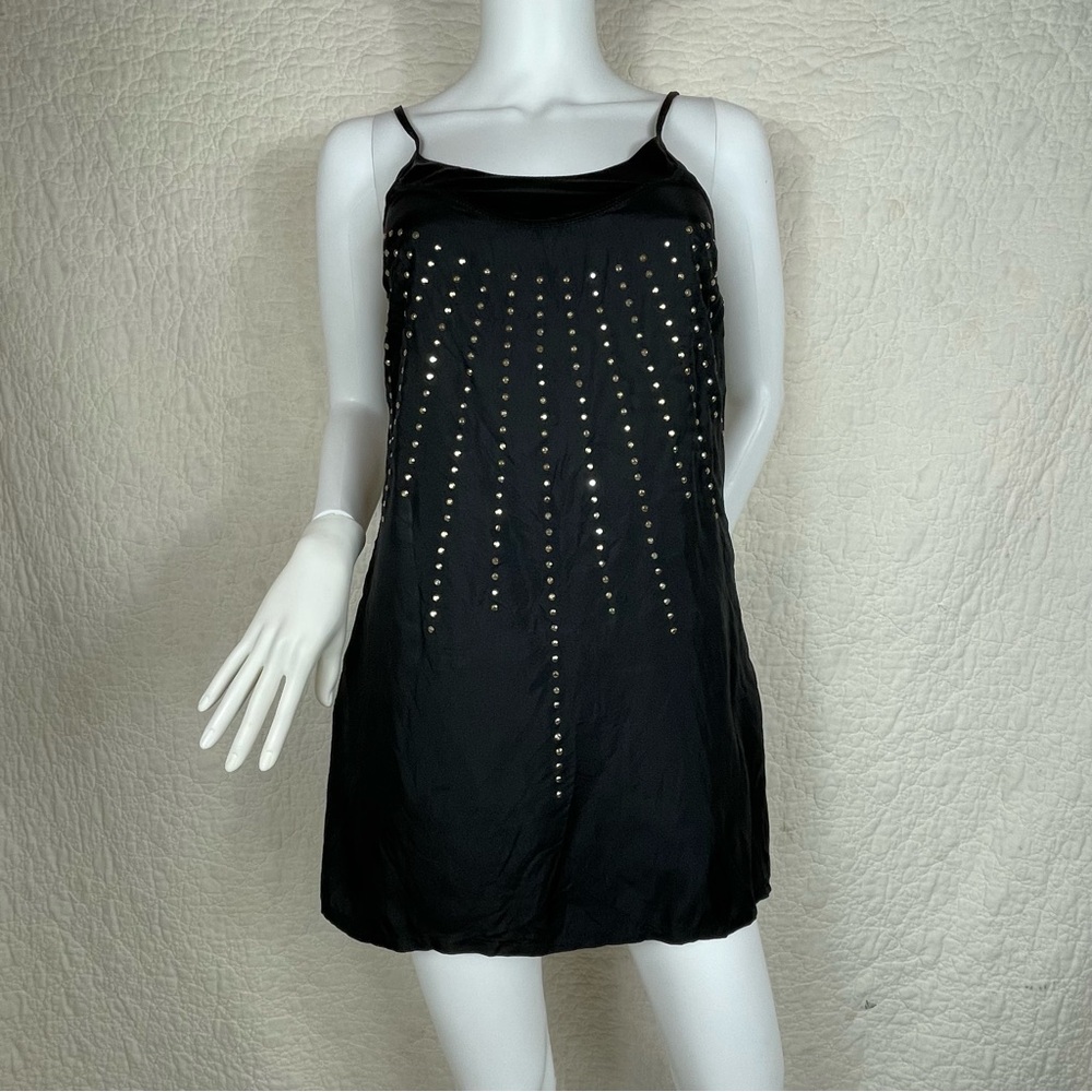 🔥 Armani Exchange 100% Silk Gold Studded Black Mini Dress Night Luxe Y2K Glamour